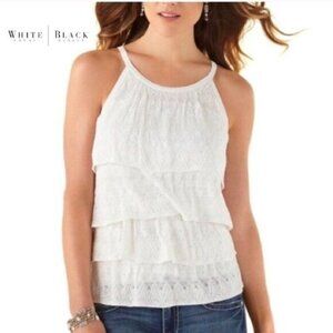 White House Black Market Womens Tiered Lace Tank Top Halter Ivory Sleeveless Siz